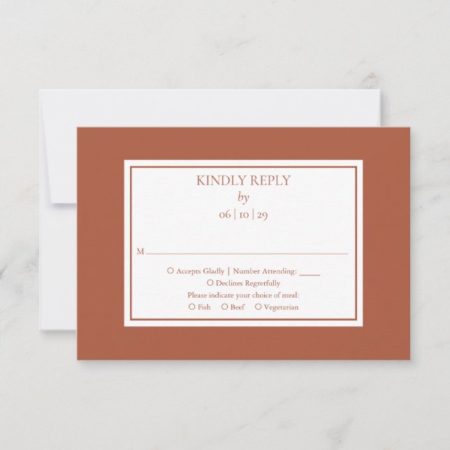 Elegant Simple Modern Terracotta Wedding RSVP Card (Front)