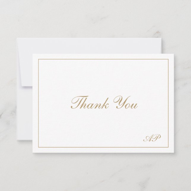Elegant Simple Monogram Formal Faux Gold Wedding Thank You Card (Front)