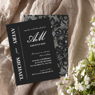 Elegant Simple Monogram Lace Wedding Invitation 