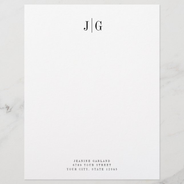 Elegant Simple Monogram Minimalist Professional Letterhead (Front)