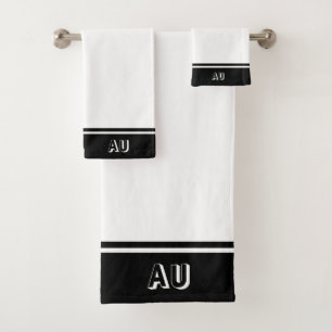 Elegant Simple Monogram on Black & White Bath Towel Set