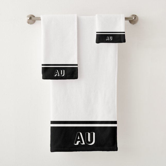 Elegant Simple Monogram on Black & White Bath Towel Set (Insitu)