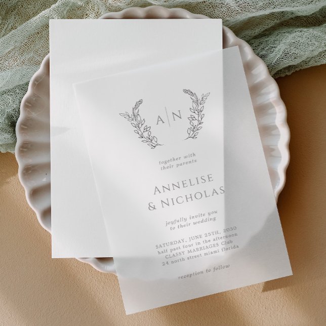 Elegant simple monogram overlay wedding vellum invitations (Creator Uploaded)