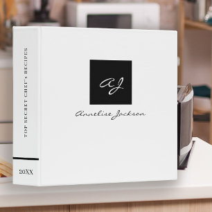 Elegant simple monogrammed kitchen recipe 3 ring binder