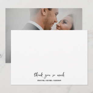 Elegant Simple Name Script Photo Wedding Thank You Card