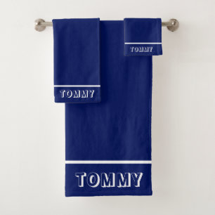 Elegant Simple Name Text on Navy Blue Bath Towel Set