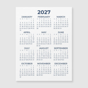 Elegant Simple Navy Blue 2027 Magnetic Calendar