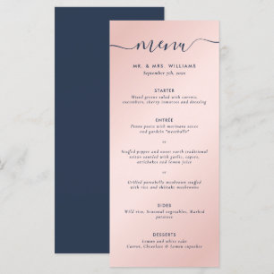 Elegant Simple Navy Blue and Blush Menu