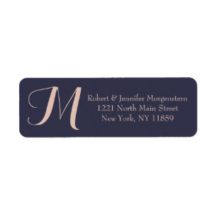 Elegant Simple Navy Blue and Pale Pink Monogram