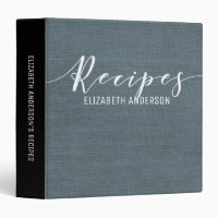 Elegant Simple Navy Blue Linen Recipe Cookbook