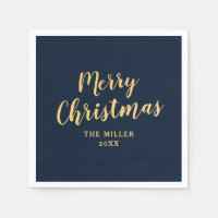 Elegant Simple Navy Blue Merry Christmas