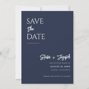 Elegant Simple Navy Blue Modern Chic Photo Wedding Save The Date
