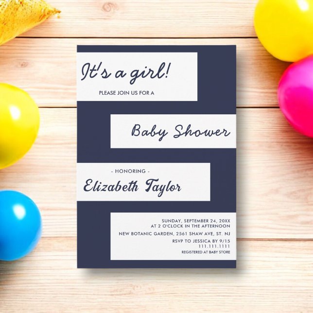 Elegant Simple Navy Blue White Modern Baby Shower Invitation (Creator Uploaded)