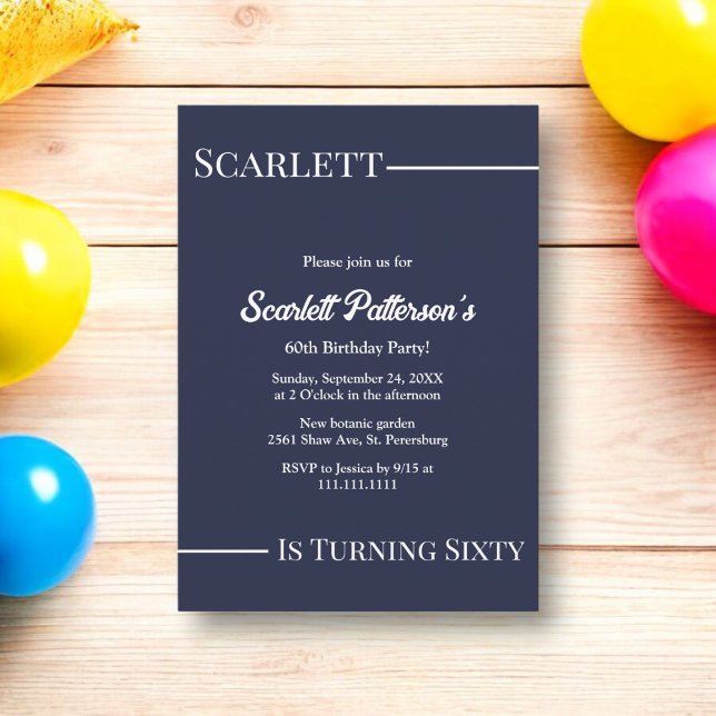 Elegant Simple Navy Blue White Modern Birthday Invitation (Creator Uploaded)