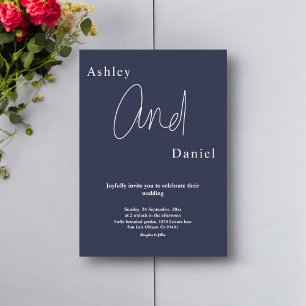 Elegant Simple Navy Blue White Modern Chic Wedding Invitation