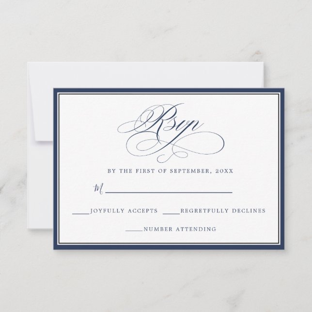 Elegant Simple Navy & White RSVP (Front)