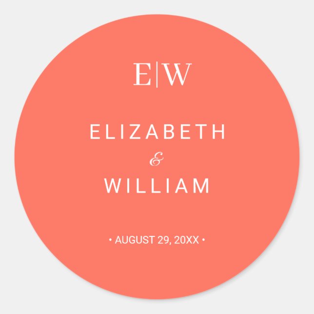 Elegant Simple Neon Flare with Monogram Wedding Classic Round Sticker (Front)