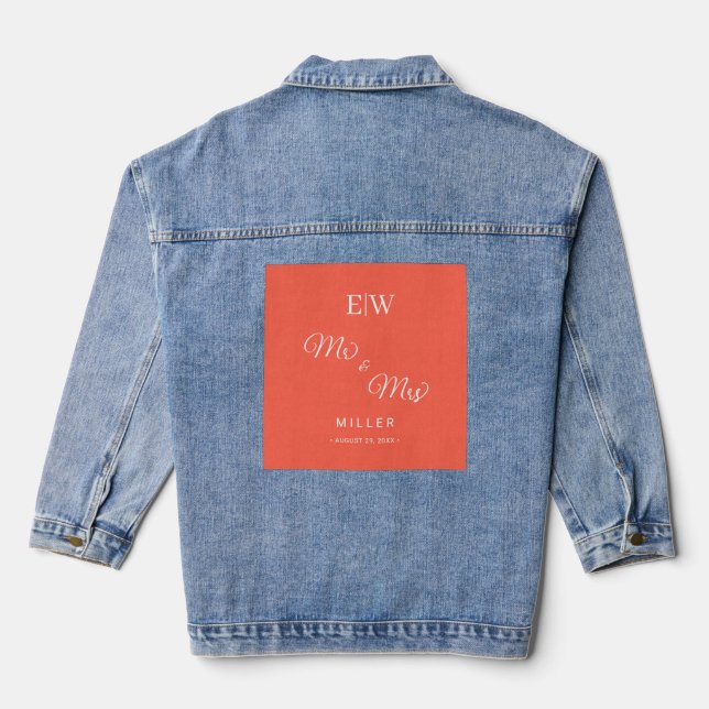 Elegant Simple Neon Flare with Monogram Wedding Denim Jacket (Back)