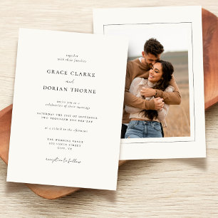 Elegant Simple Neutral Ivory White Photo Wedding Invitation