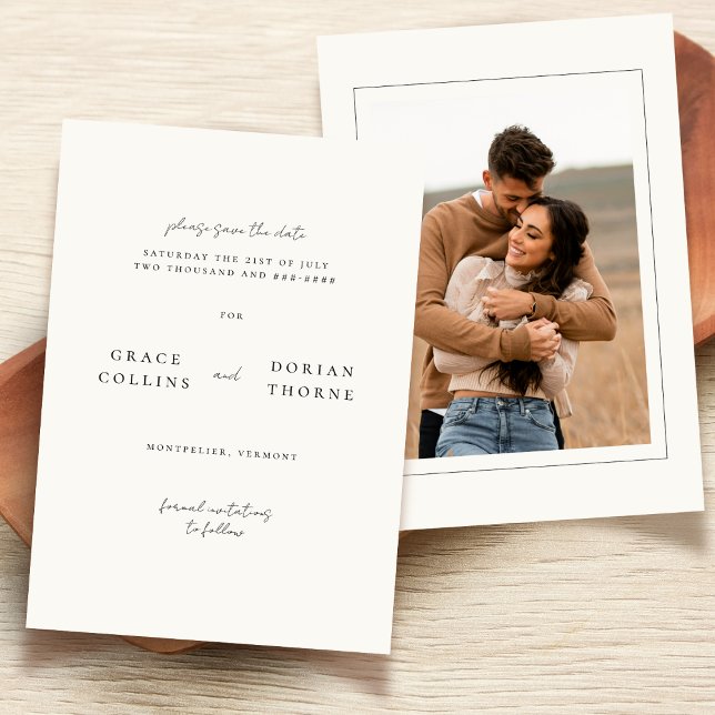 Elegant Simple Neutral Ivory White Photo Wedding Save The Date (Creator Uploaded)