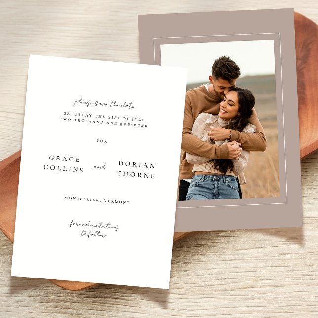 Elegant Simple Neutral Mocha Mousse Photo Wedding Save The Date (Creator Uploaded)