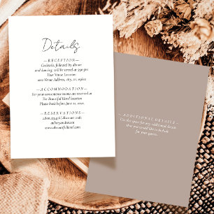 Elegant Simple Neutral Mocha Mousse Wedding Detail Enclosure Card