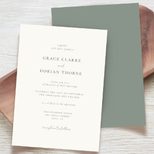 Elegant Simple Neutral Rustic Sage Green Wedding Invitation