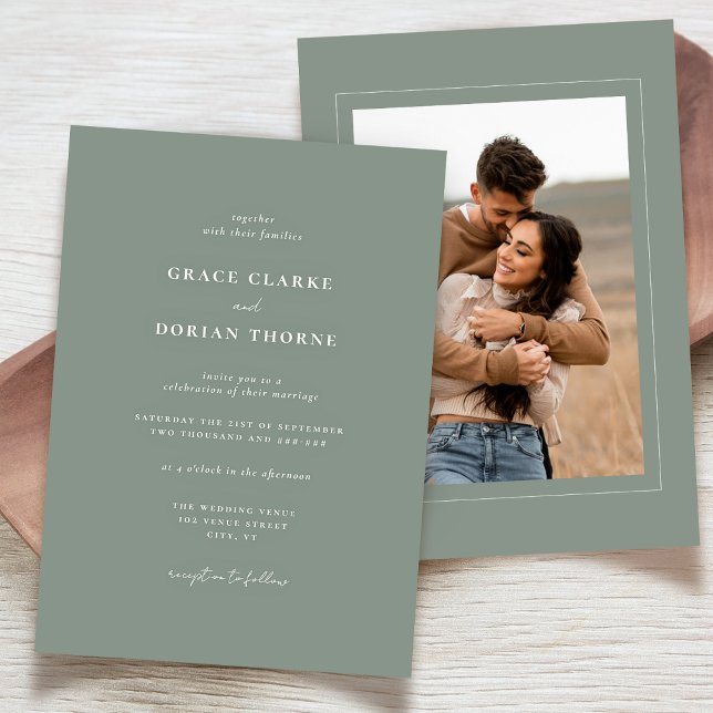 Elegant Simple Neutral Sage Green Photo Wedding Invitation (Creator Uploaded)