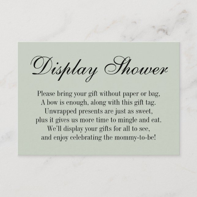 Elegant, Simple No Wrap Baby Shower Sage Green Enclosure Card (Front)