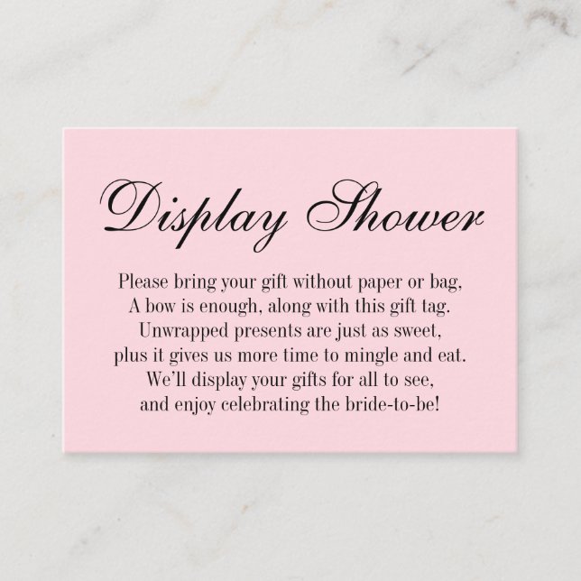 Elegant, Simple No Wrap Bridal Shower, Pink Enclosure Card (Front)