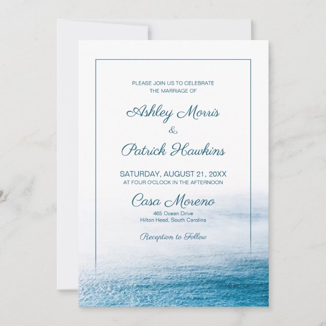 Elegant Simple Ocean Beach Seaside Wedding Invitation (Front)