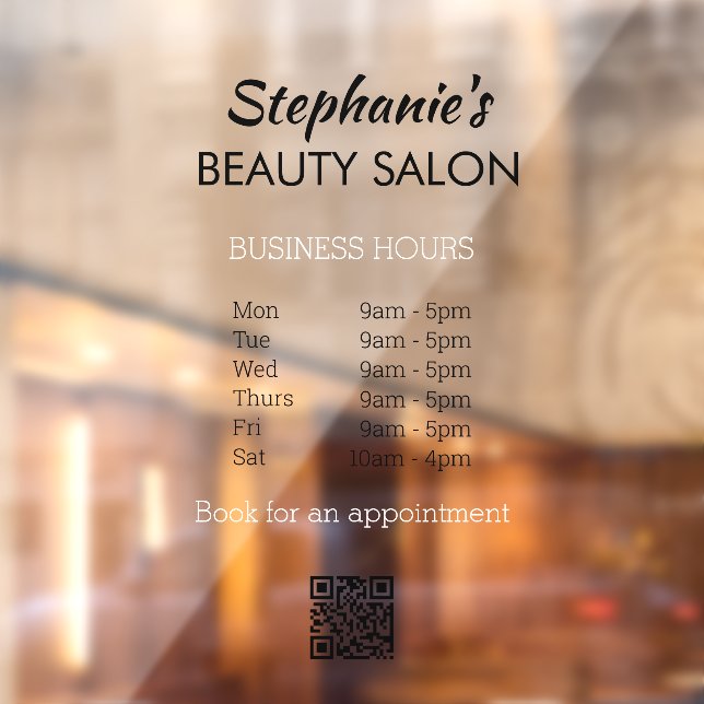 Elegant Simple Opening Hrs Beauty Salon QR Code Window Cling (Sheet 2)