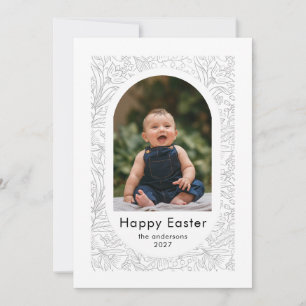 Elegant Simple Oval Floral Easter Family Photo Holiday Card