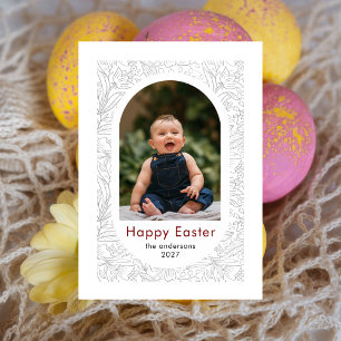 Elegant Simple Oval Floral Easter Family Photo Holiday Card