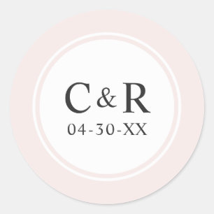Elegant Simple Pale Pink Wedding Monogram Classic Round Sticker