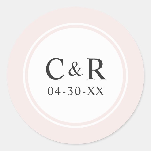 Elegant Simple Pale Pink Wedding Monogram Classic Round Sticker (Front)
