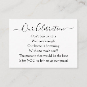 Elegant Simple Party No Gifts Poem  Enclosure Card