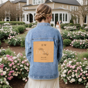 Elegant Simple Peach Monogram Wedding Denim Jacket