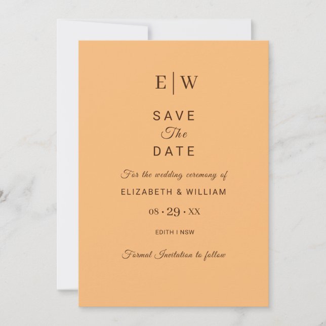 Elegant Simple Peach Monogram Wedding Save The Date (Front)