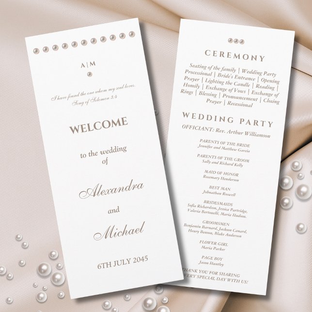 Elegant Simple Pearl Christian Wedding Program (Creator Uploaded)