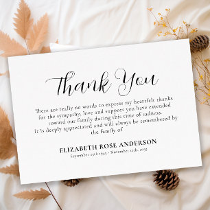 Elegant Simple Personalized Sympathy Funeral Thank You Card