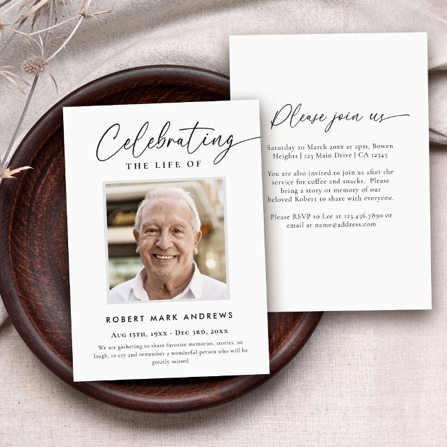 Elegant Simple Photo Celebration of Life Memorial Invitation (Creator Uploaded)