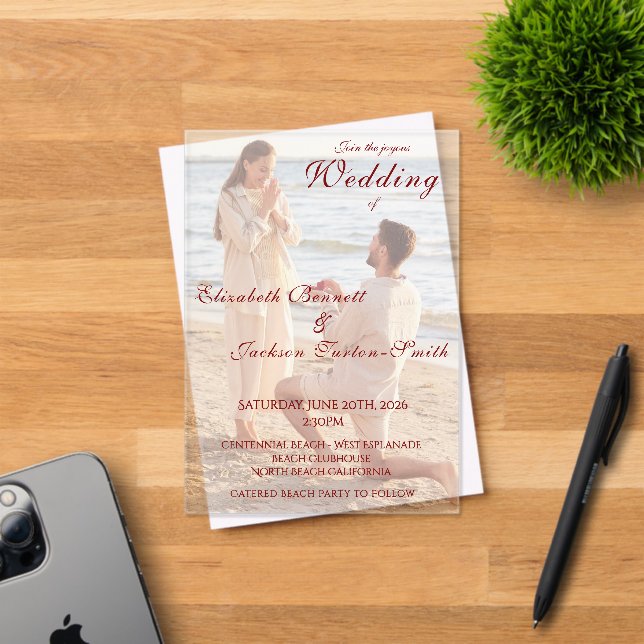 Elegant Simple Photo Minimal Romantic  Acrylic Invitations (Insitu (Invitation Card))