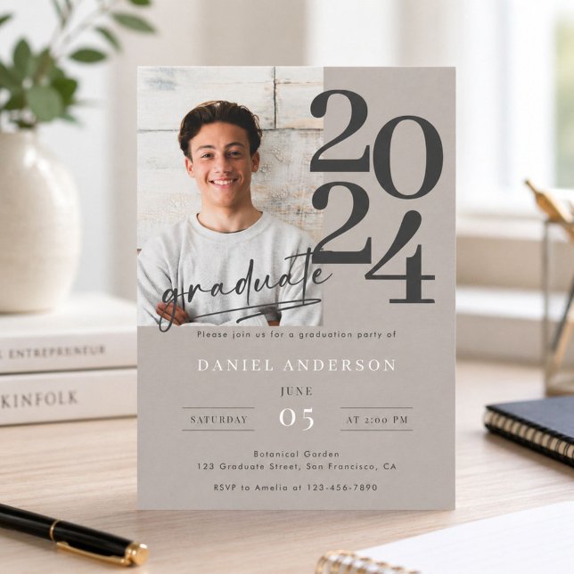 Elegant Simple Photo Script Graduation Party Invitation (Creator Uploaded)