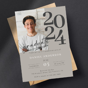 Elegant Simple Photo Script Graduation Party Invitation