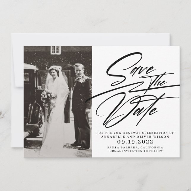 Elegant Simple Photo Vow Renewal Save The Date (Front)