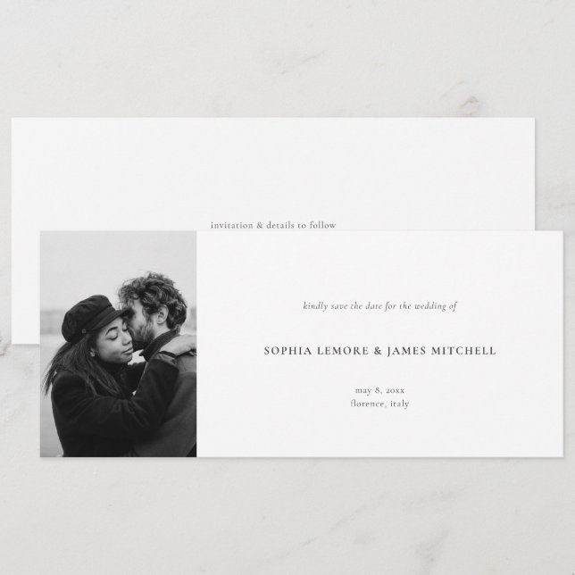 Elegant Simple Photo Wedding Horizontal  Save The Date (Front/Back)