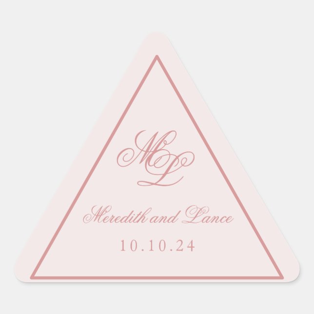 Elegant Simple Pink Monogram Triangle Sticker (Front)