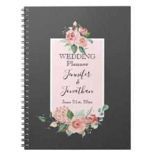 Elegant Simple Pink Roses on Grey Wedding Planner Notebook