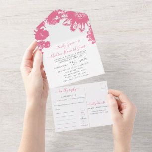 Elegant Simple Pink Sunflower Geometric Gold Frame All In One Invitation